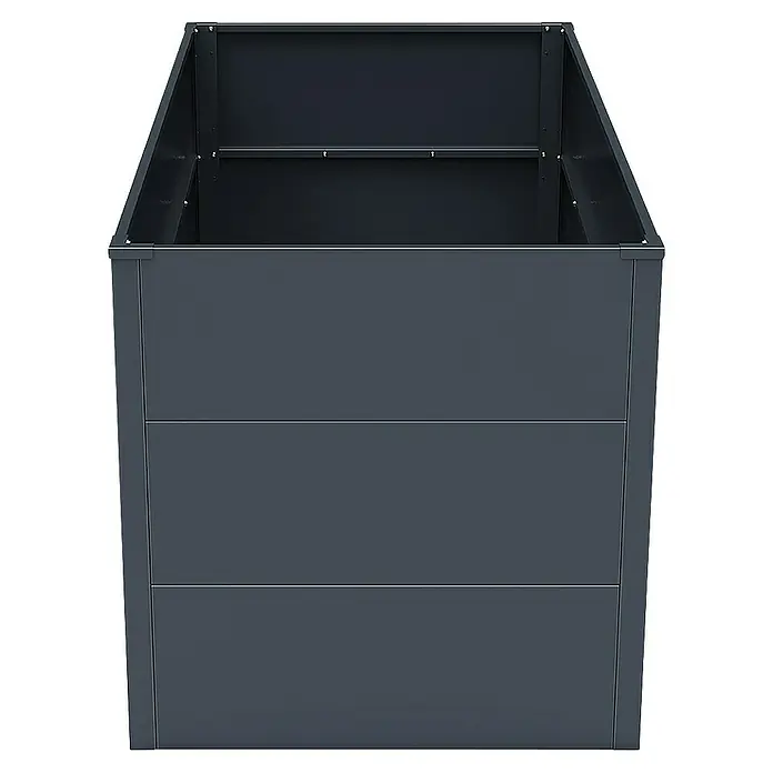 Weka Hochbeet Gary - 150 x 77 x 77 cm, Metall, Anthrazit - Aufnahme eines quadratischen, grauen Hochbeets mit horizontalen Streifen und einer Metallstruktur, ideal für den Garten.