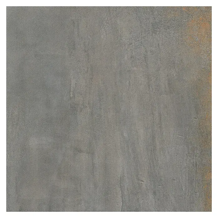 Metallica Feinsteinzeugfliese - 60 x 60 cm, Titan, Matt - Graue Keramikfliese mit dezenter Textur und einem Hauch von Rost, ideal für moderne Innenräume.
