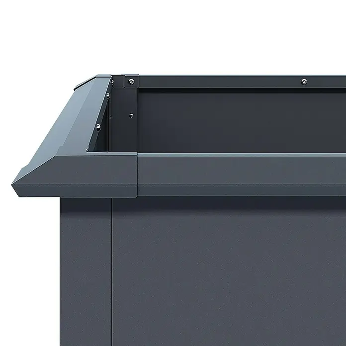 Weka Hochbeet Gary - 200 x 100 x 77 cm, Metall, Anthrazit - Nahaufnahme einer grauen Metallkonstruktion, die ein robustes und industrielles Design aufweist. Ideal für langlebige Außenanlagen.