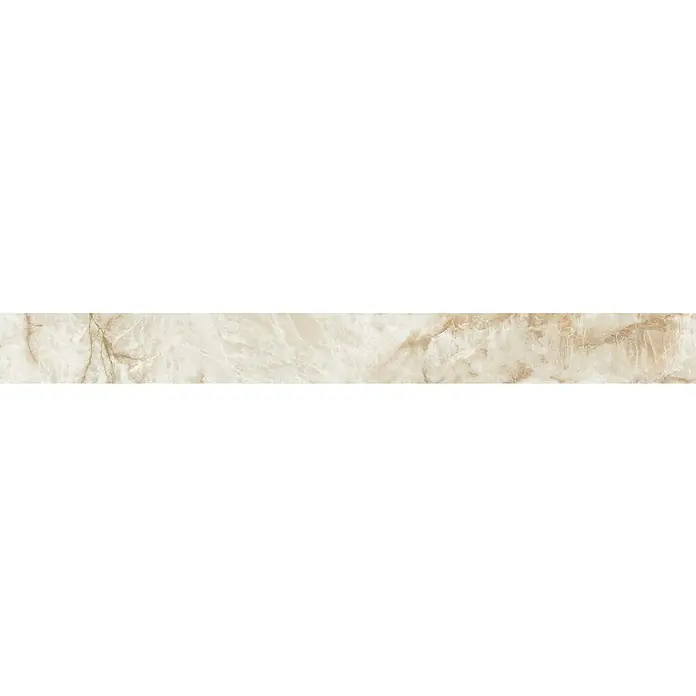 Sockelfliese Luxury Marble Crystal - 8 x 79 cm, Weiß/Gold, Glänzend - Elegante Marmorstruktur in sanften Beige- und Goldtönen. Perfekt für hochwertige Hintergründe und Designs mit luxuriösem Touch.