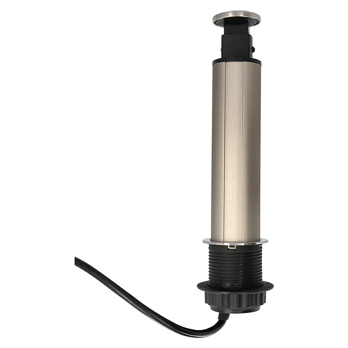 UniTEC Tischsteckdose USB-A, USB-C - Versenkbar, Silber/Schwarz, 10,2 x 11 x 40 cm - Ausfahrbare Steckdosensäule mit silberfarbenem Gehäuse und schwarzem Anschlusskabel. Praktisch für Küche & Büro!
