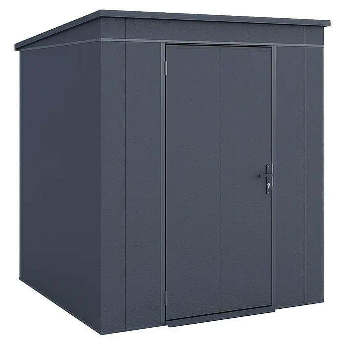 Weka Metallgerätehaus Gary 3 - Außenmaß inkl. Dachüberstand (B x T): 191,8 x 198 cm, Aluminium, Anthrazit RAL 7016 - Ansicht eines modernen, wetterfesten Gerätehauses in Anthrazit mit Doppeltür und stabilen Wänden für den Garten.
