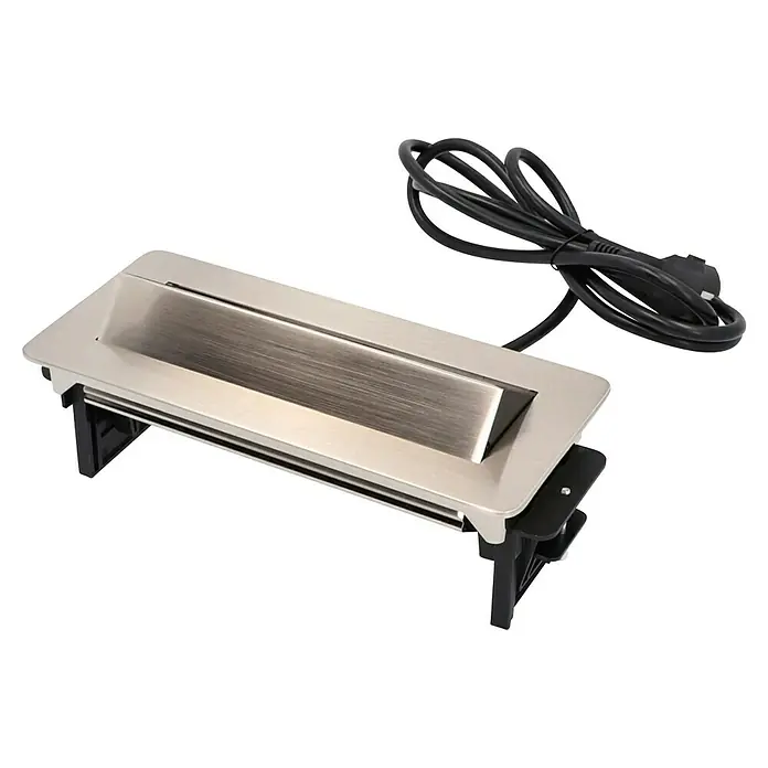 UniTEC Tischsteckdose USB-A, USB-C - Versenkbar, Silber, 40 x 13 x 12,3 cm - Einziehbare Steckdosenleiste mit gebürsteter Oberfläche, geeignet für Tische und Arbeitsplatten, inklusive Stromkabel für den Anschluss.