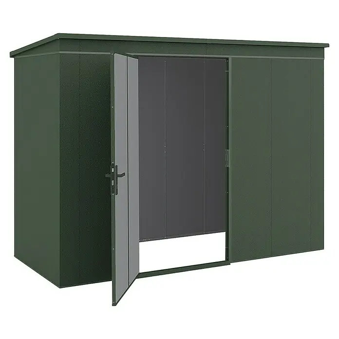 Weka Metallgerätehaus Gary 7 - Außenmaß inkl. Dachüberstand (B x T): 292 x 147,6 cm, Aluminium - Geräumiger Geräteschuppen mit Doppeltür für einfachen Zugang und viel Stauraum für Gartengeräte und mehr.