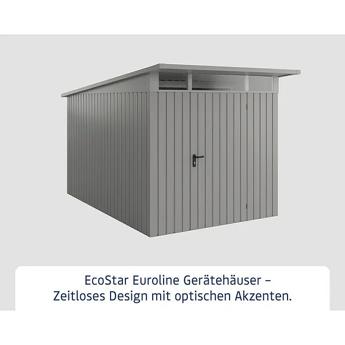 EcoStar Euroline Metallgerätehaus - Außenmaß inkl. Dachüberstand (B x T): 229 x 358 cm, Höhe: 212 mm, Stahl, Aluminium, Einzeltür - EcoStar Euroliner Gerätehaus: Zeitloses Design mit praktischen Akzenten für den Garten.