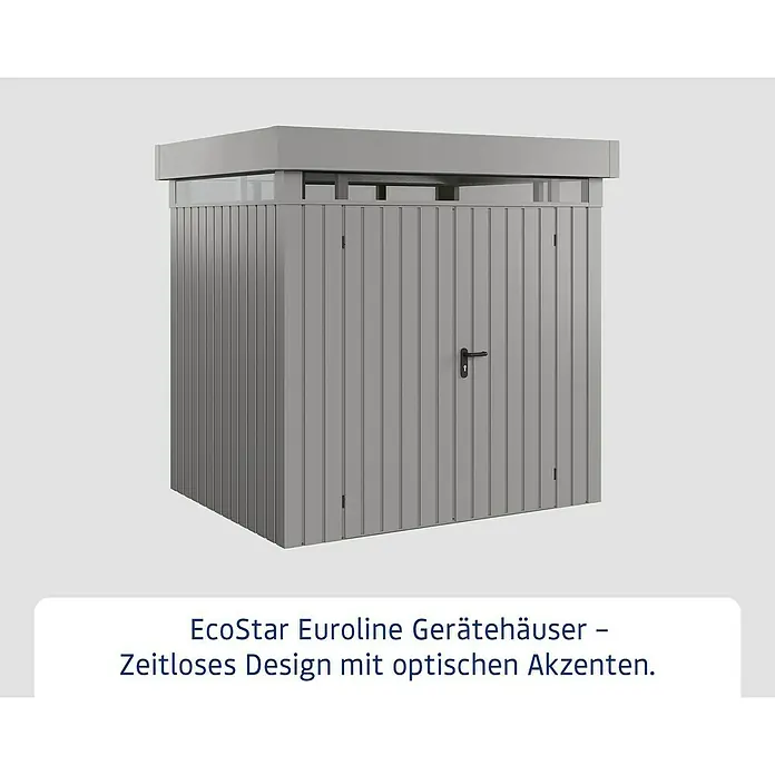 EcoStar Euroline Gerätehaus - Außenmaß inkl. Dachüberstand (B x T): 229 x 181 cm, Höhe: 218 cm, Stahl, Aluminium, Doppeltür - Das EcoStar Euroline Gerätehaus: Zeitloses Design mit optischen Akzenten für den Garten. Praktische und stilvolle Aufbewahrungslösung.