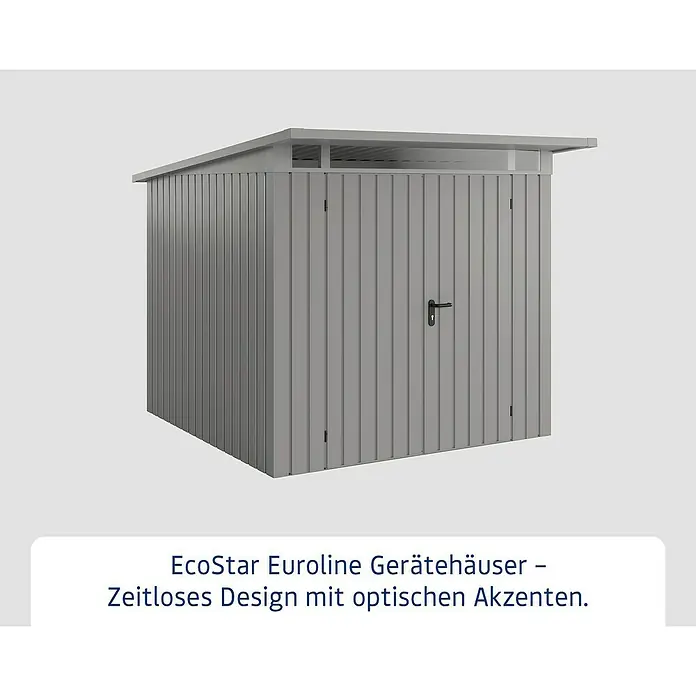 EcoStar Euroline Metallgerätehaus - Außenmaß inkl. Dachüberstand (B x T): 229 x 262 cm, Stahl, Aluminium, Höhe: 204 cm, Doppeltür - EcoStar Euroline Gerätehaus: Zeitloses Design für den Garten. Praktische und stilvolle Aufbewahrungslösung mit optischen Akzenten.