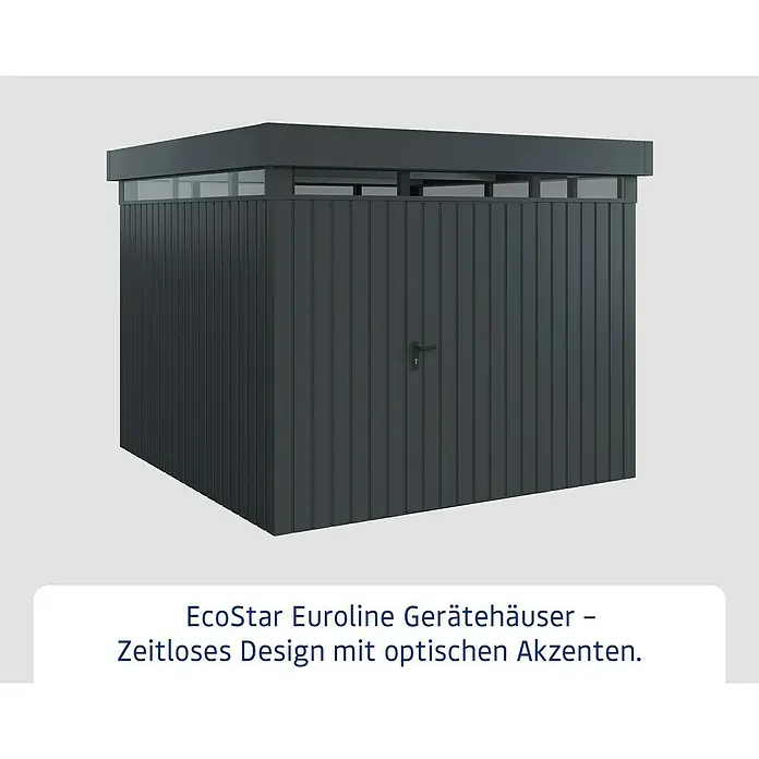 EcoStar Euroline Metallgerätehaus - Außenmaß inkl. Dachüberstand (B x T): 277 x 277 cm, Stahl, Einzeltür, Anthrazit - EcoStar Euroline Gerätehaus: Zeitloses Design mit optischen Akzenten für Ihren Garten.