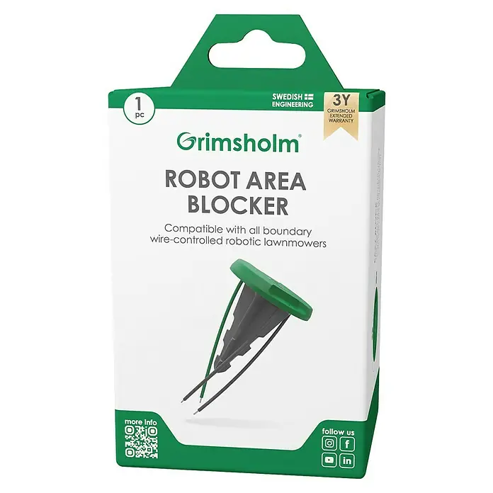 Grimsholm Green Flächenbegrenzung-Kit für Mähroboter - Alle Mähroboter mit Begrenzungsdraht, 5 -tlg. - Eine Packung Grimsholm Robot Area Blocker, ein Zubehörteil für Rasenmähroboter, das Bereiche abgrenzt. Mit dreijähriger Garantie.