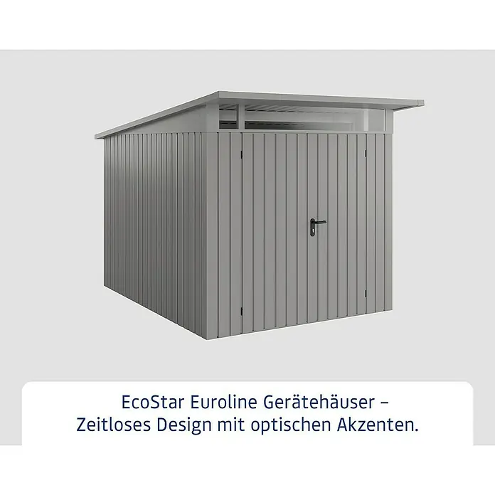 EcoStar Euroline Metallgerätehaus - Außenmaß inkl. Dachüberstand (B x T): 229 x 310 cm, Höhe: 212 mm, Stahl, Aluminium, Doppeltür - Das EcoStar Euroline Gerätehaus: Zeitloses Design mit optischen Akzenten für Ihren Garten. Perfekte Aufbewahrungslösung!
