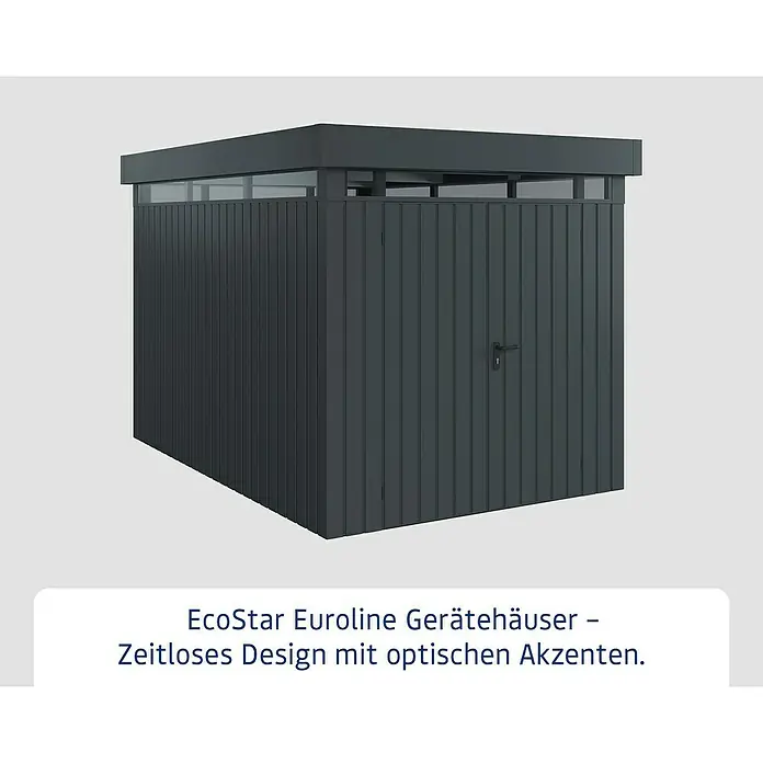 EcoStar Euroline Metallgerätehaus - Außenmaß inkl. Dachüberstand (B x T): 229 x 325 cm, Höhe: 218 cm, Stahl, Anthrazit, Doppeltür - EcoStar Euroline Gerätehaus: Zeitloses Design mit optischen Akzenten. Ideal für Gartenwerkzeug und mehr.