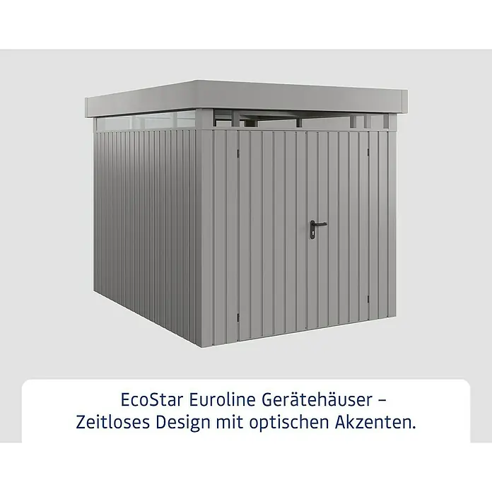 EcoStar Euroline Metallgerätehaus - Außenmaß inkl. Dachüberstand (B x T): 229 x 277 cm, Höhe: 218 cm, Stahl, Aluminium, Doppeltür - EcoStar Euroline Gerätehäuser – Zeitloses Design mit optischen Akzenten. Robustes Gerätehaus für den Garten.