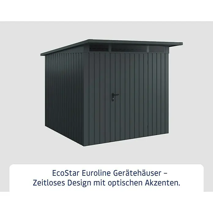 EcoStar Euroline Metallgerätehaus - Außenmaß inkl. Dachüberstand (B x T): 229 x 262 cm, Stahl, Anthrazit, Höhe: 204 cm, Einzeltür - Das EcoStar Euroline Gerätehaus: Zeitloses Design mit praktischen Akzenten für Ihren Garten.