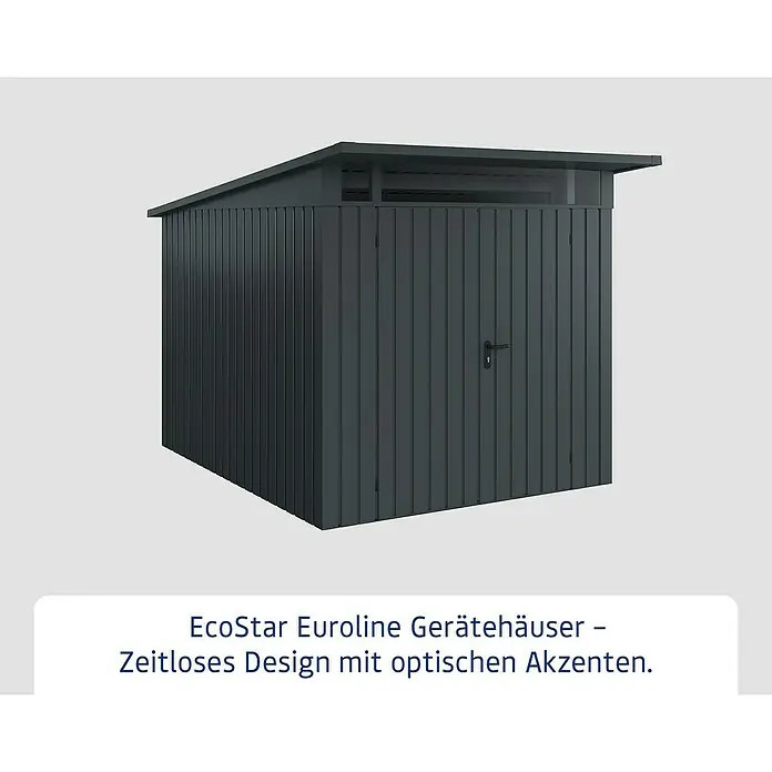 EcoStar Euroline Metallgerätehaus - Außenmaß inkl. Dachüberstand (B x T): 229 x 310 cm, Höhe: 212 mm, Stahl, Anthrazit, Doppeltür - EcoStar Euroline Gerätehaus im zeitlosen Design. Bietet optimalen Stauraum mit optischen Akzenten für jeden Garten.