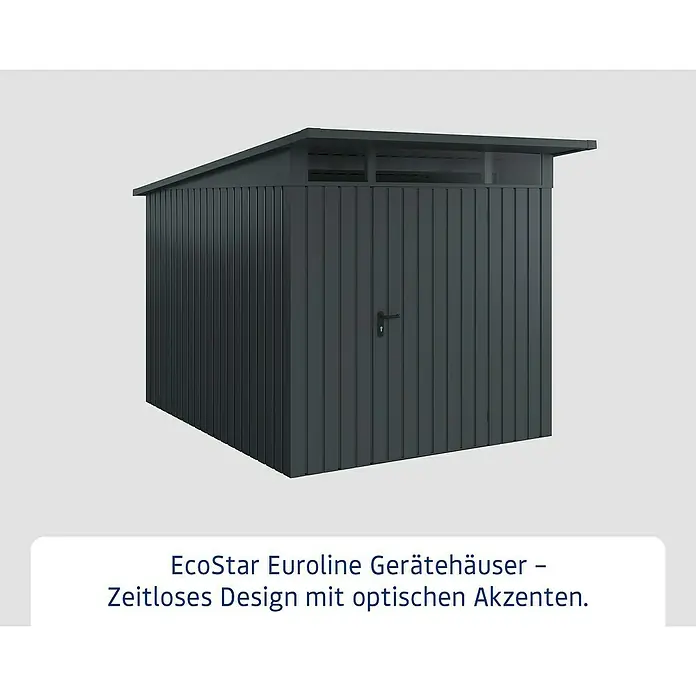 EcoStar Euroline Metallgerätehaus - Außenmaß inkl. Dachüberstand (B x T): 229 x 310 cm, Höhe: 212 mm, Stahl, Anthrazit, Einzeltür - EcoStar Euroline Gerätehäuser: Zeitloses Design mit optischen Akzenten. Das Gartenhaus bietet praktischen Stauraum im modernen Stil.