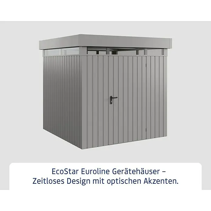 EcoStar Euroline Metallgerätehaus - Außenmaß inkl. Dachüberstand (B x T): 229 x 229 cm, Höhe: 218 cm, Stahl, Aluminium, Einzeltür - Das EcoStar Euroline Gerätehaus: Zeitloses Design mit optischen Akzenten für Ihren Garten oder Außenbereich.