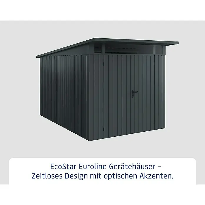 EcoStar Euroline Metallgerätehaus - Außenmaß inkl. Dachüberstand (B x T): 229 x 358 cm, Höhe: 212 mm, Stahl, Anthrazit, Doppeltür - EcoStar Euroline Gerätehaus: Zeitloses Design mit optischen Akzenten. Das Gartenhaus ist modern und funktional.