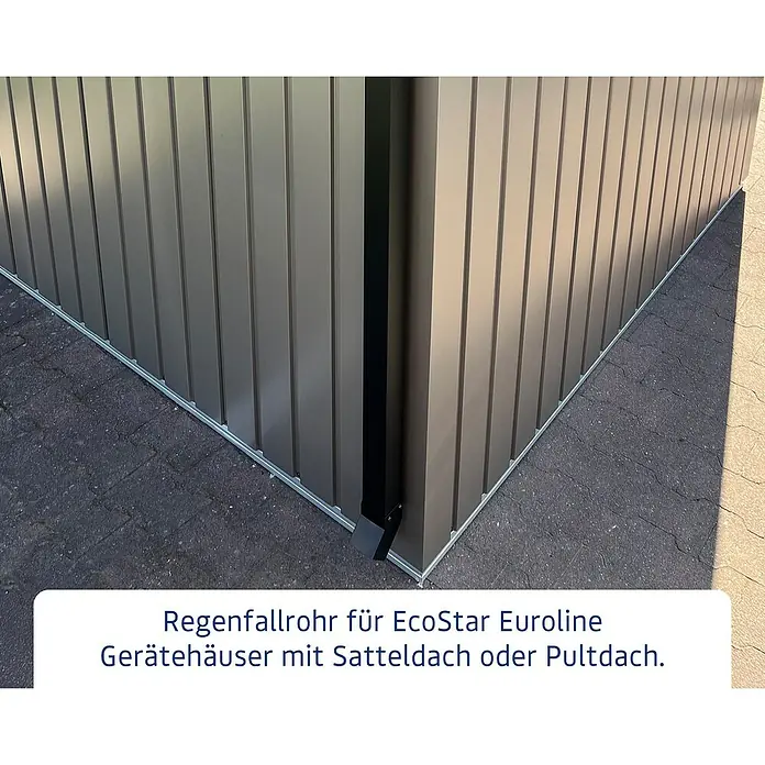 EcoStar Euroline Regenfallrohr-Set - Passend für: Sattel und Pultdach - Regenfallrohr für EcoStar Euroline Gerätehäuser mit Satteldach oder Pultdach. Das Regenrohr leitet Wasser zuverlässig ab und schützt vor Staunässe.