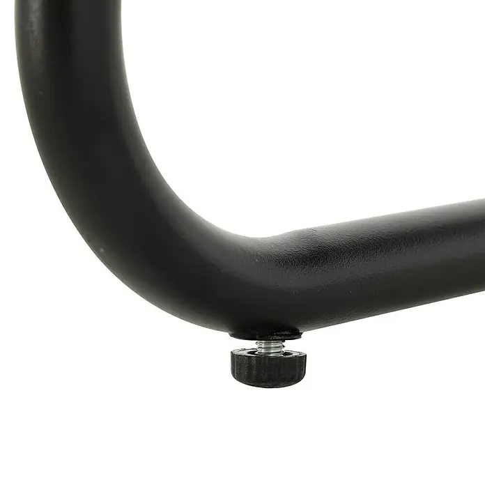 Conjunto de muebles Kateli - 4 pzs., Acero/Textiline, Antracita - Primer plano de una estructura metálica negra con un pie nivelador ajustable, ideal para estabilizar muebles y equipos en superficies irregulares.