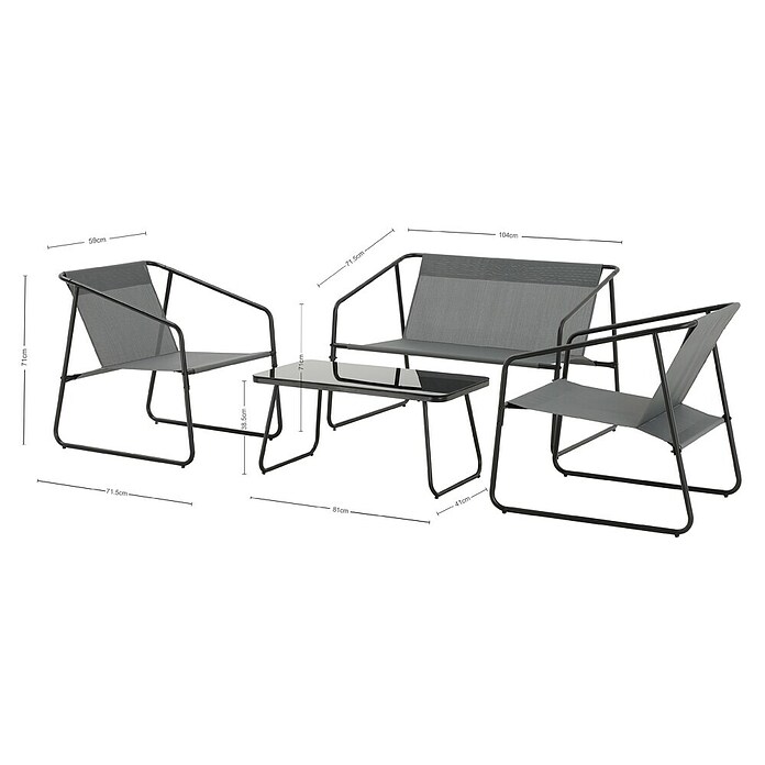 Conjunto de muebles Kateli (4 pzs., Acero/Textiline, Antracita) | BAUHAUS