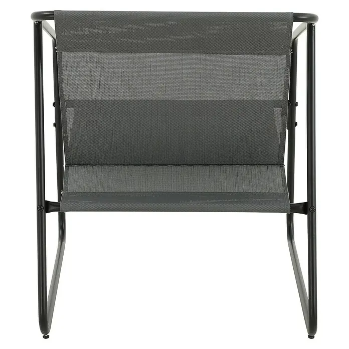 Conjunto de muebles Kateli - 4 pzs., Acero/Textiline, Antracita - Primer plano de una moderna silla de exterior gris con un diseño minimalista y tejido de malla transpirable para mayor comodidad.