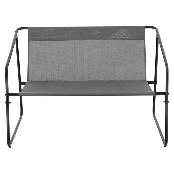 Conjunto de muebles Kateli - 4 pzs., Acero/Textiline, Antracita - Primer plano de un columpio de porche gris, que invita a relajarse en el jardín o en el patio. El robusto marco de metal garantiza la estabilidad.