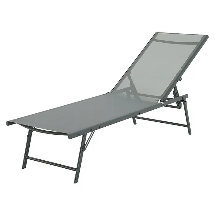 Tumbona de jardín Belisa - Gris oscuro, Acero, Abatible - Tumbona gris con respaldo ajustable para horas de relax al aire libre. El mueble perfecto para el jardín, el patio o el balcón.