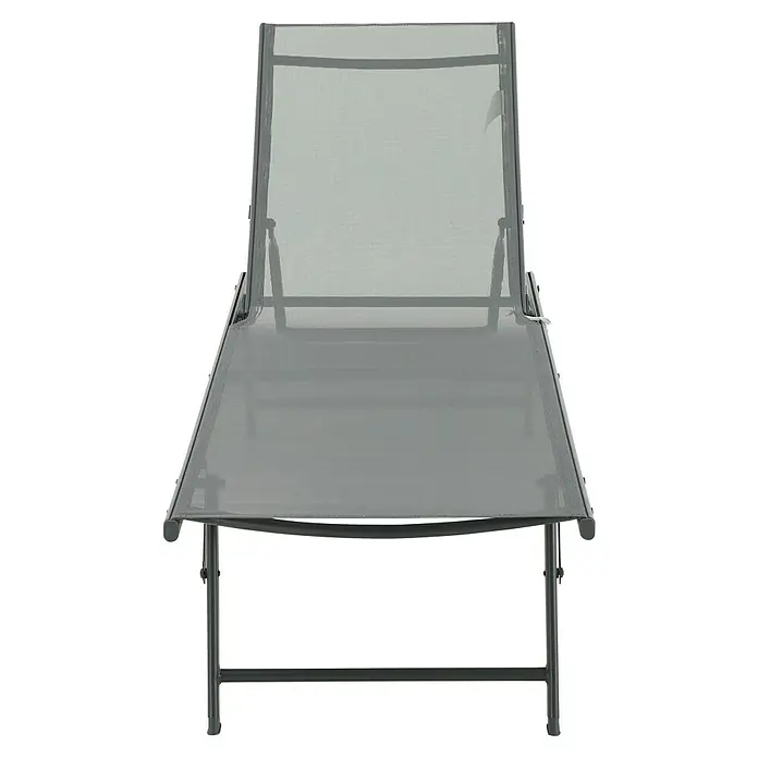 Tumbona de jardín Belisa - Gris oscuro, Acero, Abatible - Vista de una tumbona de color gris. La tumbona tiene un diseño ligero y moderno, ideal para uso exterior y relajación.
