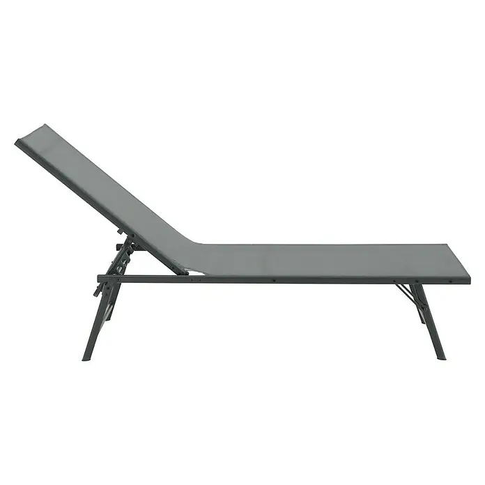 Tumbona de jardín Belisa - Gris oscuro, Acero, Abatible - Tumbona gris con respaldo ajustable, ideal para relajarse al aire libre. Confort y estilo combinados en este práctico mueble de jardín.