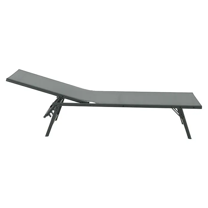 Tumbona de jardín Belisa - Gris oscuro, Acero, Abatible - Esta imagen muestra una elegante tumbona ajustable, perfecta para la relajación al aire libre en el jardín o en el patio, con mayor comodidad.