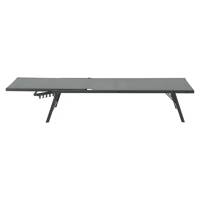 Tumbona de jardín Belisa - Gris oscuro, Acero, Abatible - Primer plano de una mesa de conferencias gris con patas metálicas, ideal para oficinas y salas de reuniones modernas.