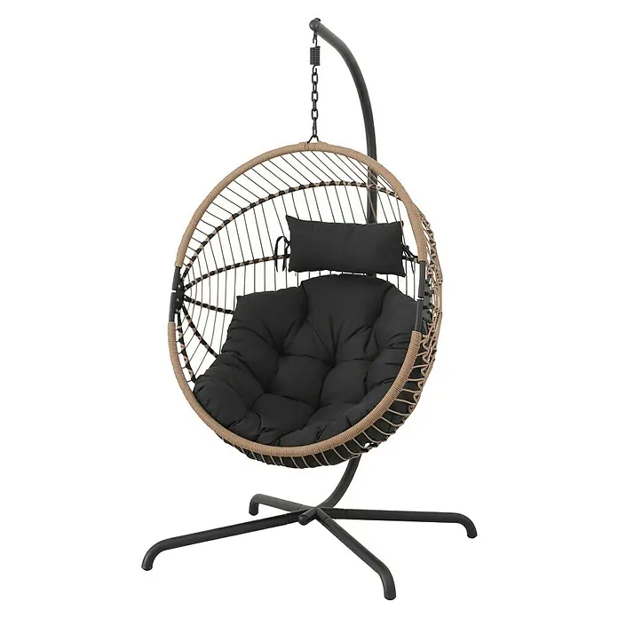 Sunfun Balancín Hawai - L x An x Al: 107 x 99 x 200 cm, Acero, Número de personas máx.: 1 ud., Marrón/Antracita - Sillón colgante de huevo con cojín cómodo. Relájate con estilo con este diseño de nido colgante, perfecto para jardín, patio o sala de estar.