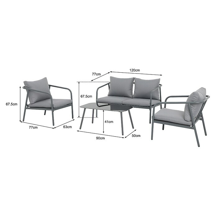 Conjunto de muebles Wesely (4 pzs., Acero/Poliéster, Gris) | BAUHAUS