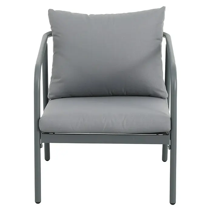 Conjunto de muebles Wesely - 4 pzs., Acero/Poliéster, Gris - Un sillón lounge gris con cómodos cojines invita a relajarse al aire libre. Su diseño sencillo complementa perfectamente cualquier patio.