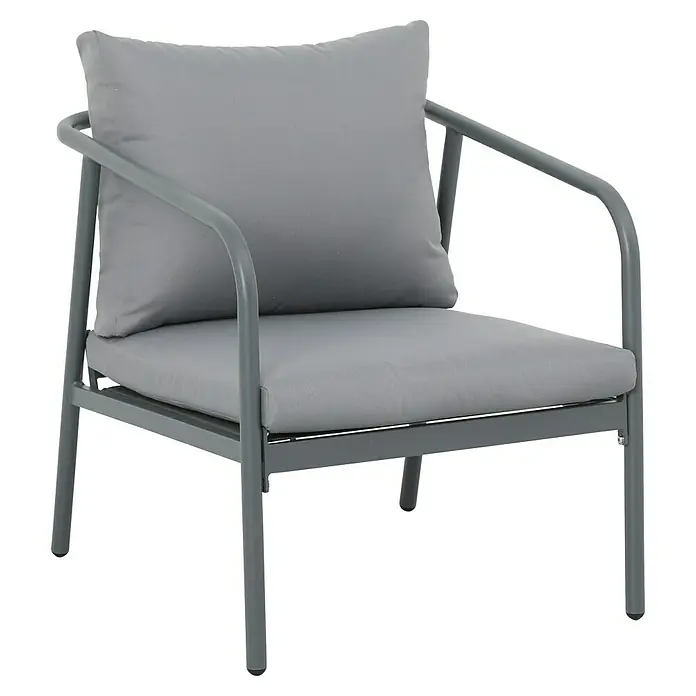 Conjunto de muebles Wesely - 4 pzs., Acero/Poliéster, Gris - Sillón gris con cojines, ideal para el jardín o la terraza. El sillón ofrece comodidad y es resistente a la intemperie.