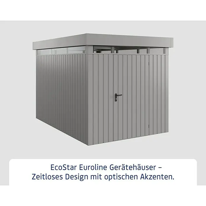 EcoStar Euroline Metallgerätehaus - Außenmaß inkl. Dachüberstand (B x T): 229 x 325 cm, Höhe: 218 cm, Stahl, Aluminium, Einzeltür - Das EcoStar Euroline Gerätehaus: Zeitloses Design mit optischen Akzenten für Ihren Garten. Praktische und stilvolle Aufbewahrungslösung.