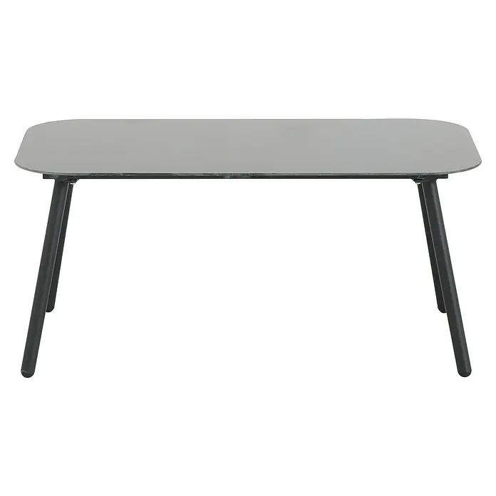 Conjunto de muebles Wesely - 4 pzs., Acero/Poliéster, Gris - Mesa con tablero gris y estructura metálica robusta. La mesa presenta un diseño moderno y funcional.