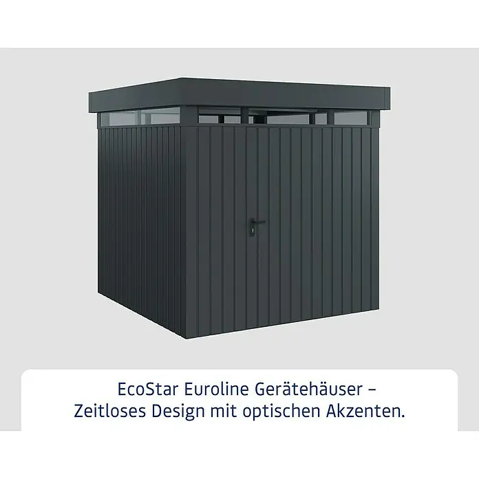 EcoStar Euroline Metallgerätehaus - Außenmaß inkl. Dachüberstand (B x T): 229 x 229 cm, Höhe: 218 cm, Stahl, Anthrazit, Einzeltür - EcoStar Euroline Gerätehaus mit zeitlosem Design und optischen Akzenten. Praktische und moderne Lösung für den Garten.