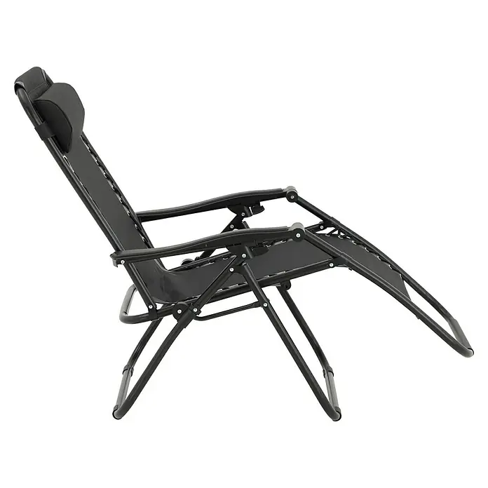 Sunfun Sillón de posiciones Forio - 63 x 152 x 104 cm, Negro, Textiline/Acero - Silla reclinable negra con respaldo y reposacabezas ajustables para una comodidad óptima al relajarse. Ideal para jardín, terraza o balcón.