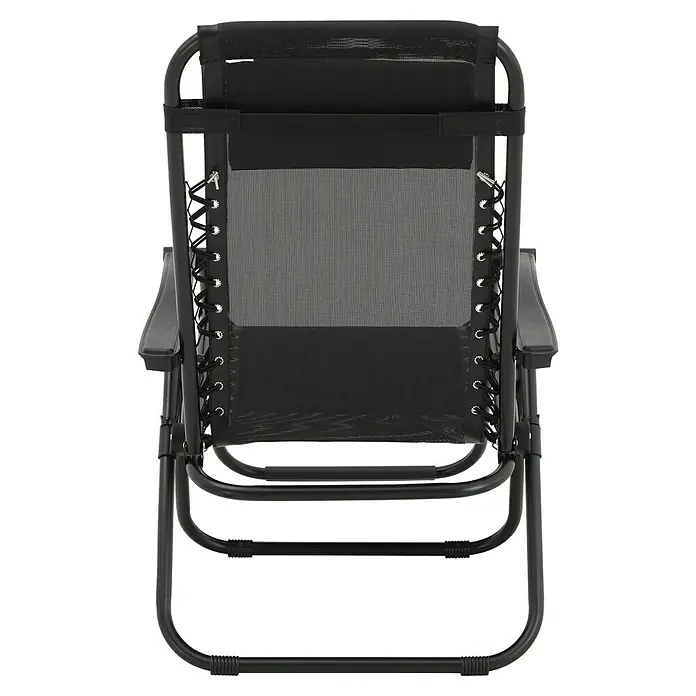 Sunfun Sillón de posiciones Forio - 63 x 152 x 104 cm, Negro, Textiline/Acero - Una silla de gravedad cero negra con tejido de malla transpirable y una estructura robusta, ideal para relajarse al aire libre.