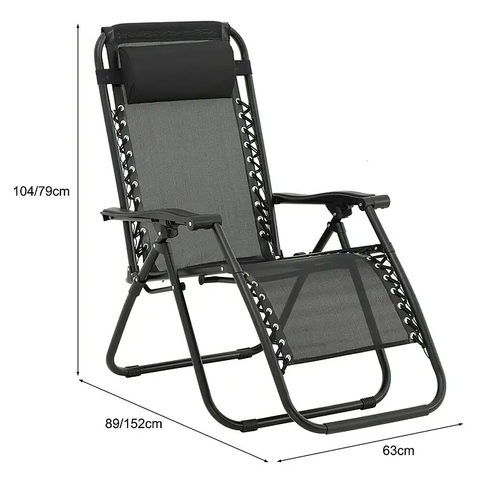 Sunfun Sillón de posiciones Forio - 63 x 152 x 104 cm, Negro, Textiline/Acero - Tumbona reclinable negra con respaldo y reposapiés ajustables para momentos de relax en el jardín o en el patio.
