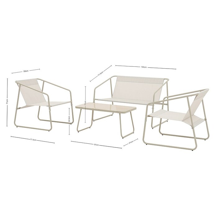 Conjunto de muebles Kateli (4 pzs., Acero/Textiline, Beige) | BAUHAUS
