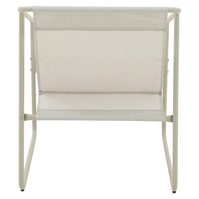 Conjunto de muebles Kateli - 4 pzs., Acero/Textiline, Beige - Una silla de playa beige con asiento de tela, que ofrece comodidad y estilo para horas de relax en la playa. Su estructura ligera facilita el transporte.