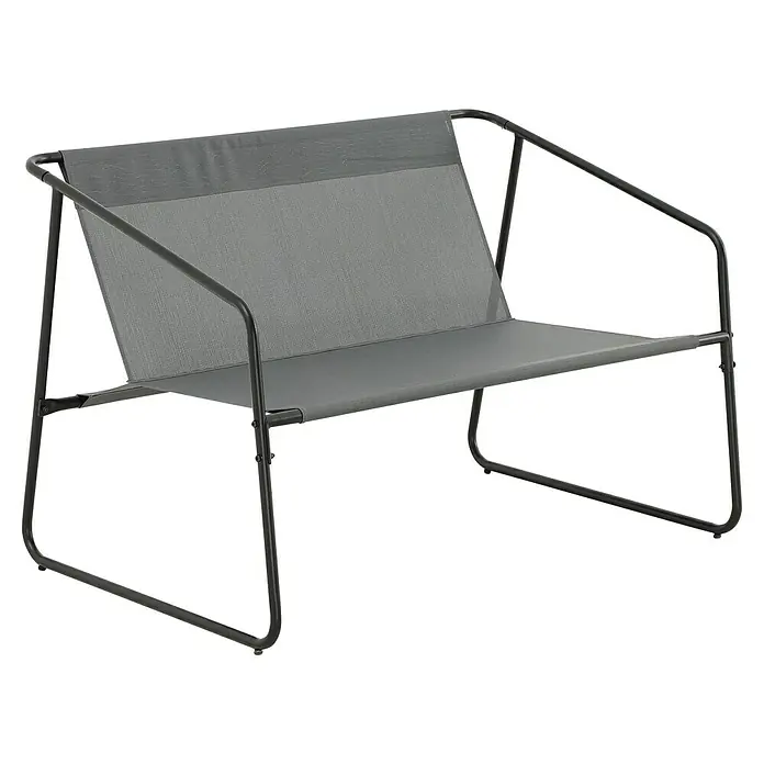 Conjunto de muebles Kateli - 4 pzs., Acero/Textiline, Antracita - Sillón lounge gris con diseño minimalista. El sillón cuenta con una elegante estructura metálica y un cómodo asiento y respaldo de tela para relajarse.