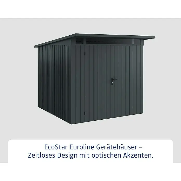 EcoStar Euroline Metallgerätehaus - Außenmaß inkl. Dachüberstand (B x T): 229 x 262 cm, Stahl, Anthrazit, Höhe: 204 cm, Doppeltür - Gerätehaus EcoStar Euroline in zeitlosem Design mit optischen Akzenten für den Garten oder die Terrasse. Praktische und stilvolle Aufbewahrungslösung.