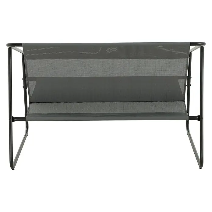 Conjunto de muebles Kateli - 4 pzs., Acero/Textiline, Antracita - Un balancín de jardín gris con una estructura metálica robusta y cómodas tiras de tela. Ideal para momentos de relax al aire libre.