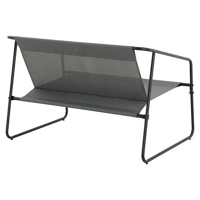 Conjunto de muebles Kateli - 4 pzs., Acero/Textiline, Antracita - Tumbona moderna de tela gris con estructura metálica, ideal para relajarse al aire libre. Diseño elegante para el jardín o el patio.