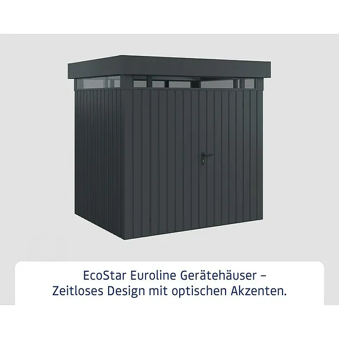 EcoStar Euroline Metallgerätehaus - Außenmaß inkl. Dachüberstand (B x T): 229 x 181 cm, Höhe: 218 cm, Stahl, Anthrazit, Doppeltür - EcoStar Eurolíne Gerätehaus. Zeitloses Design mit optischen Akzenten, ideal für Garten und Hof, bietet robusten Stauraum für Geräte und Werkzeuge.