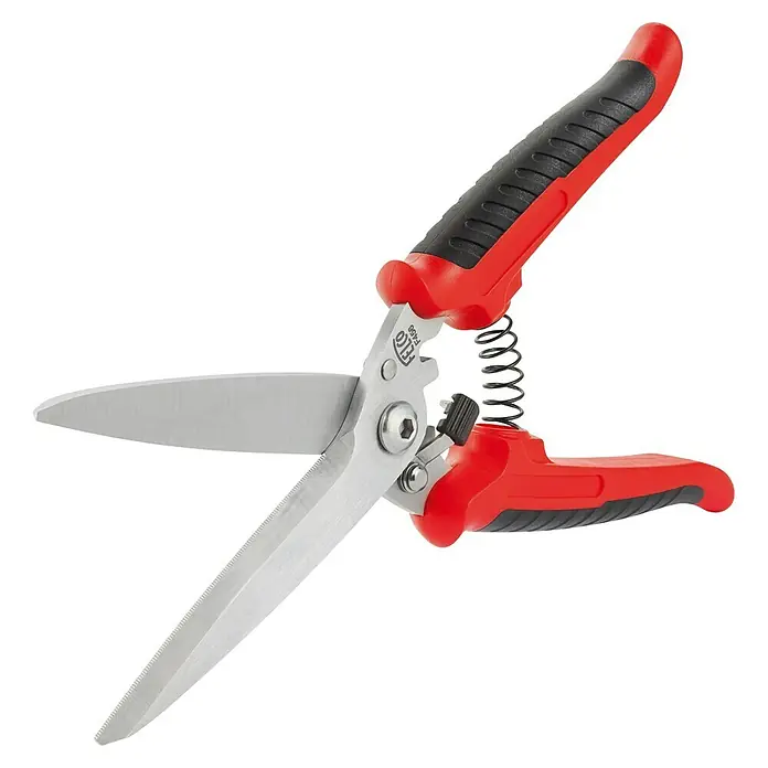 Felco Universalschere 456 - Länge: 29 cm - Gartenschere mit roten Griffen und gezackter Klinge, ideal zum Beschneiden von Büschen und Hecken im Garten.