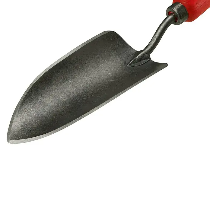 Felco Blumenkelle 401 - 33 cm - Nahaufnahme einer kleinen Gartenschaufel mit rotem Griff und schwarzem Metalleinsatz, die sich ideal zum Pflanzen und Umtopfen eignet.